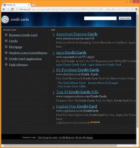Sponsored listings for competing credit card providers on mbnaco.uk 