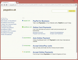 The typosquatting site at paypalco.uk features monetized adverts for both PayPal and its competitors.