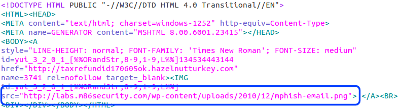 The HTML source of the email body.