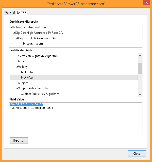 The SSL certificate used by instragram.com expired at midday UTC