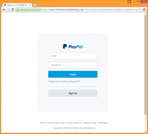 A PayPal phishing site, using an Extended Validation SSL certificate issued to the World Bank Group.