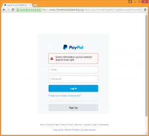 The phishing site rejects invalid email addresses.