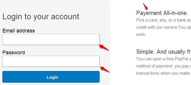 Misaligned login form, with "Payement" spelling mistake.