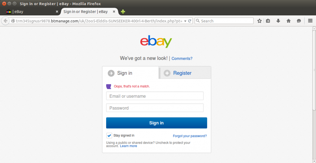 The latest example also tries to steal the victim's eBay username and password.