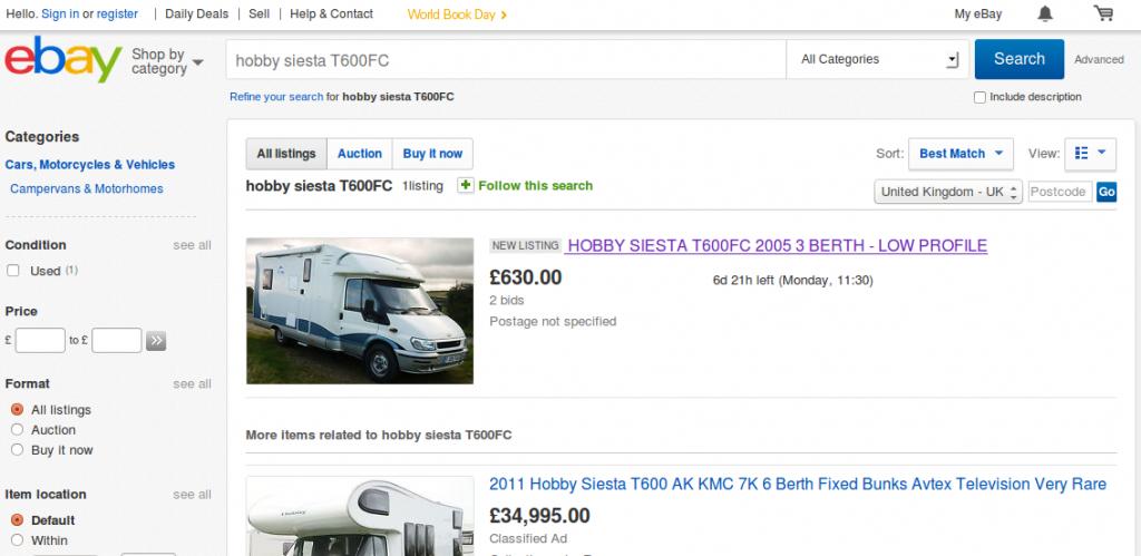 The fraudulent listing, as it appeared in eBay's search results.