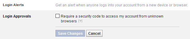 Some of Facebook's security settings.
