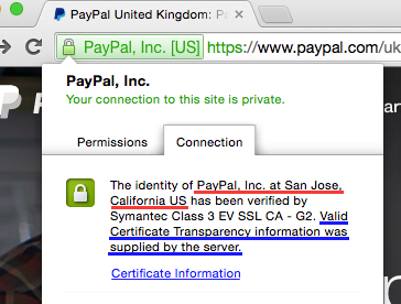 PayPal's EV certificate in Google Chrome