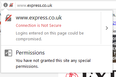 Clicking on the padlock shows why the page is not secure.