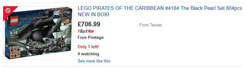 An eBay listing for the Black Pearl, which had an original RRP of £84.99.