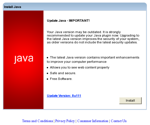 Some visitors were presented with a fake Java update page, which downloaded malware.