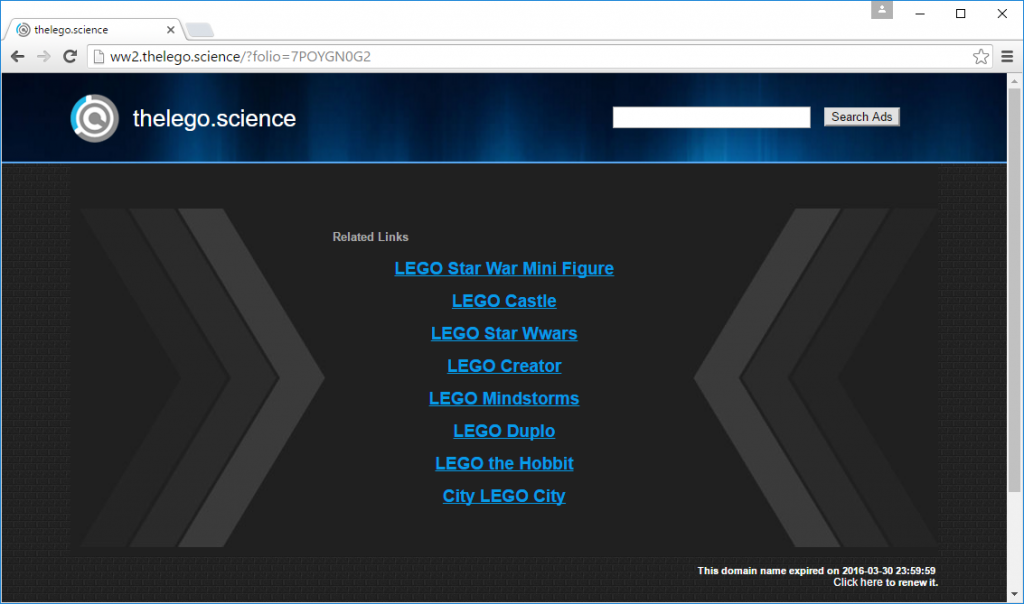 thelego.science has expired, but still displays monetized search links.