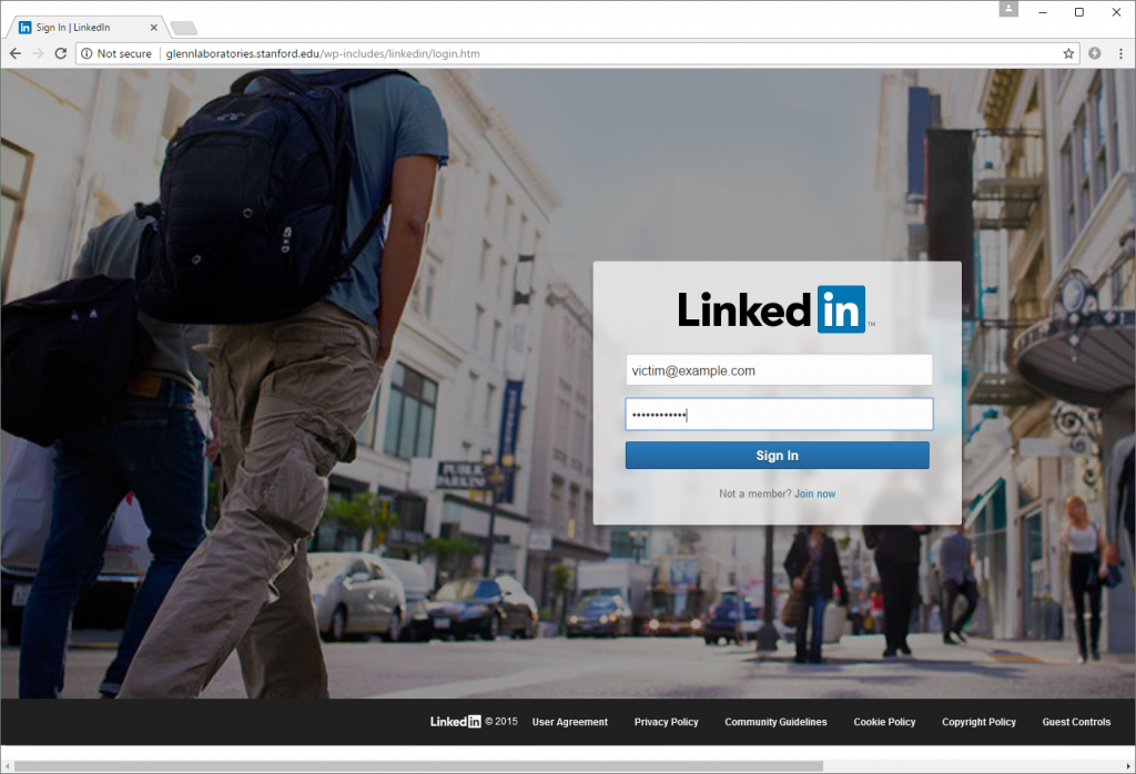 One of the LinkedIn phishing sites. Like the other phishing sites, it only attempts to steal a victim's username and password before redirecting them to the real site at https://www.linkedin.com/.