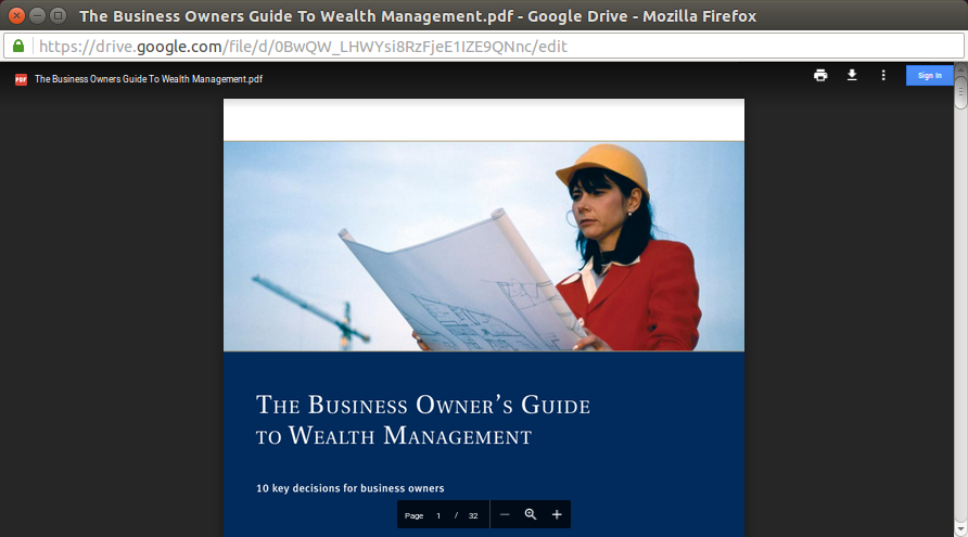 Ironically, after the victim has been phished, he will be redirected to a PDF file on Google Drive entitled "The Business Owner's Guide to Wealth Management".
