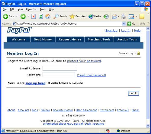An extremely convincing PayPal phishing attack that took place back in 2005. A bug in IE made it possible for page elements to be placed outside of the browser's viewport, allowing the attacker to place a fake paypal.com address on top of the browser's real address bar, thus hiding the true location of the fraudulent website.