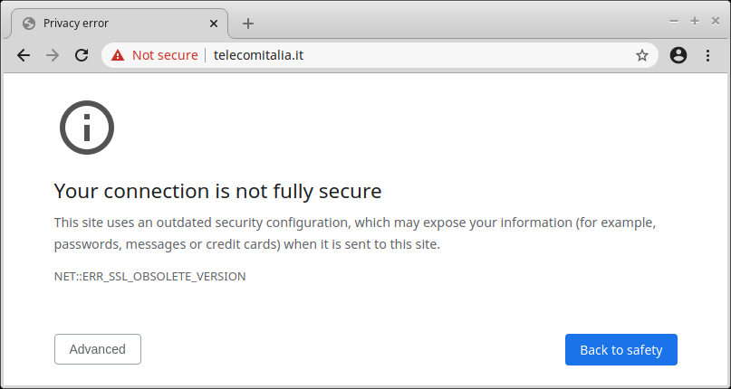 Chrome fails to securely connect to a TLS 1.0-only website