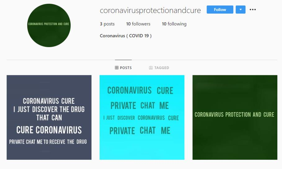 Coronavirus fake cure social media pages