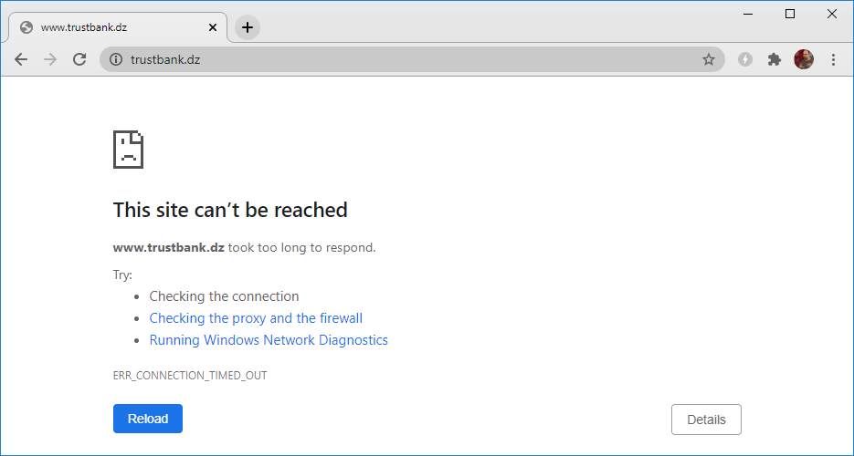 Chrome error message showing the site cannot be reached.