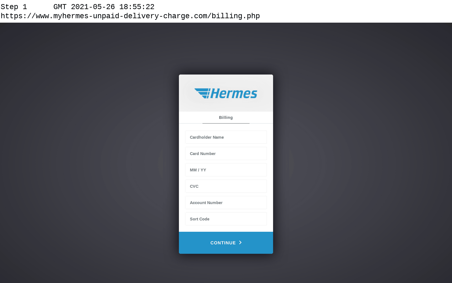 Animated GIF of a Hermes phishing site being navigated.
