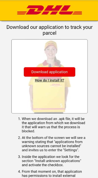 A lure site impersonating DHL