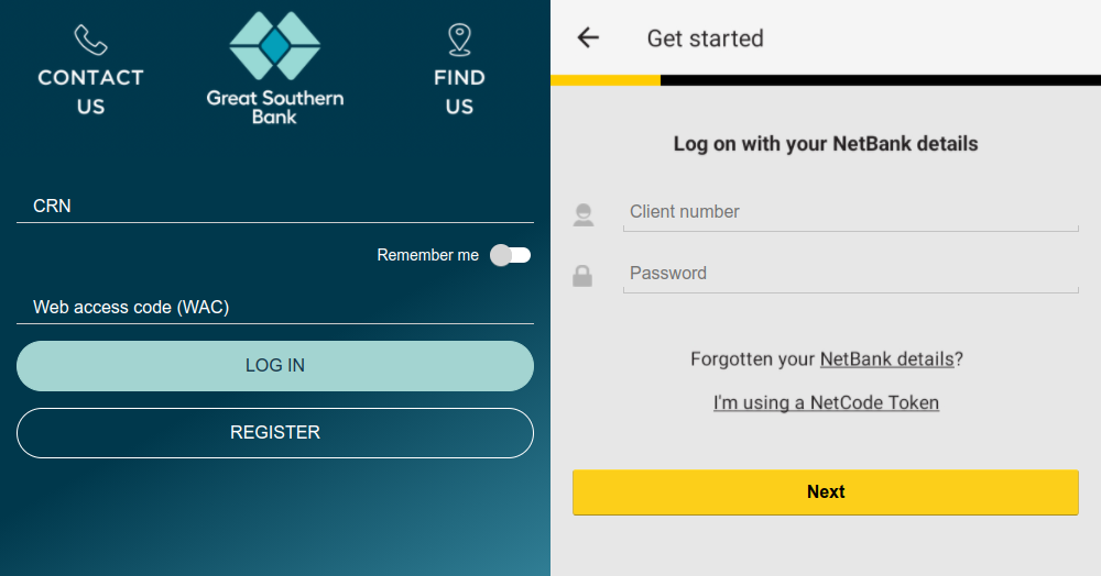 Screenshot of FluBot overlays targeting Great Southern Bank and CommBank.
