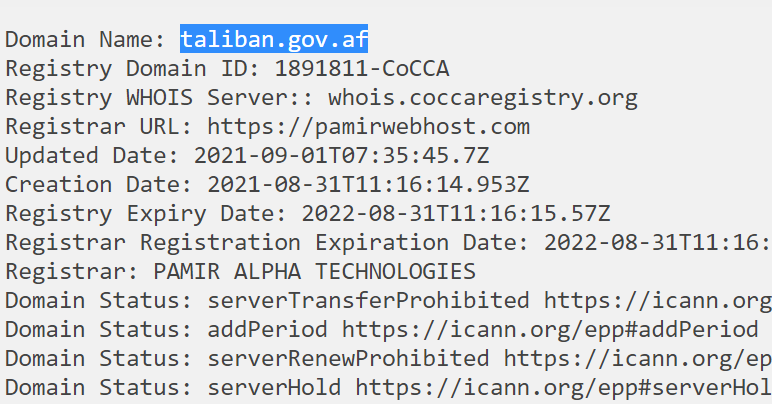An individual with the pseudonym Simon Pop managed to register the domain taliban.gov.af, which shouldn't have been possible.
