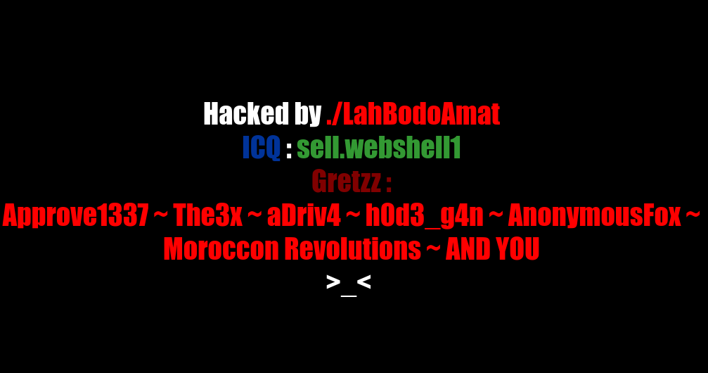 Screenshot of a defaced site, displaying a notice the site has been hacked