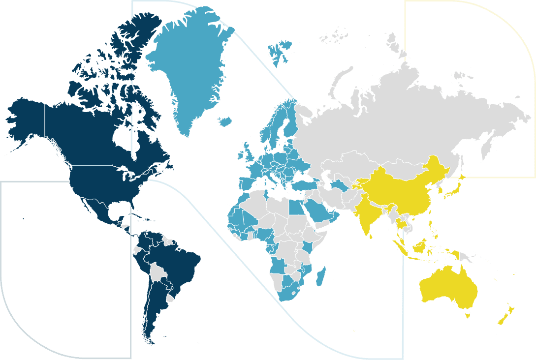 Map of the world where Netcraft currently supports customers