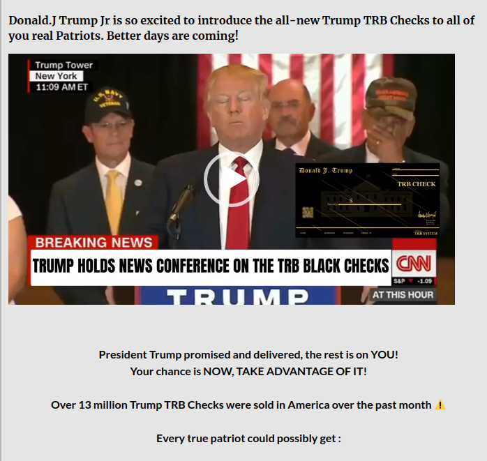 A screenshot of a website claiming endorsement by Donald Trump