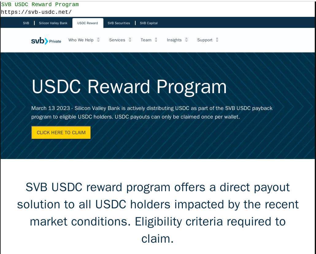 USDC Rewards Program Screenshot