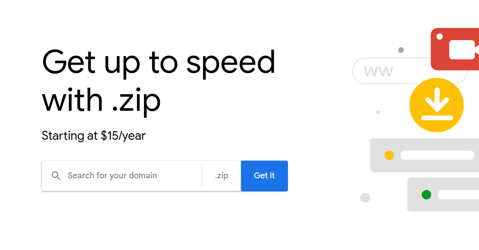 Screenshot from Googles .zip domain registration website