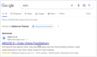 A screenshot of a malicious google search