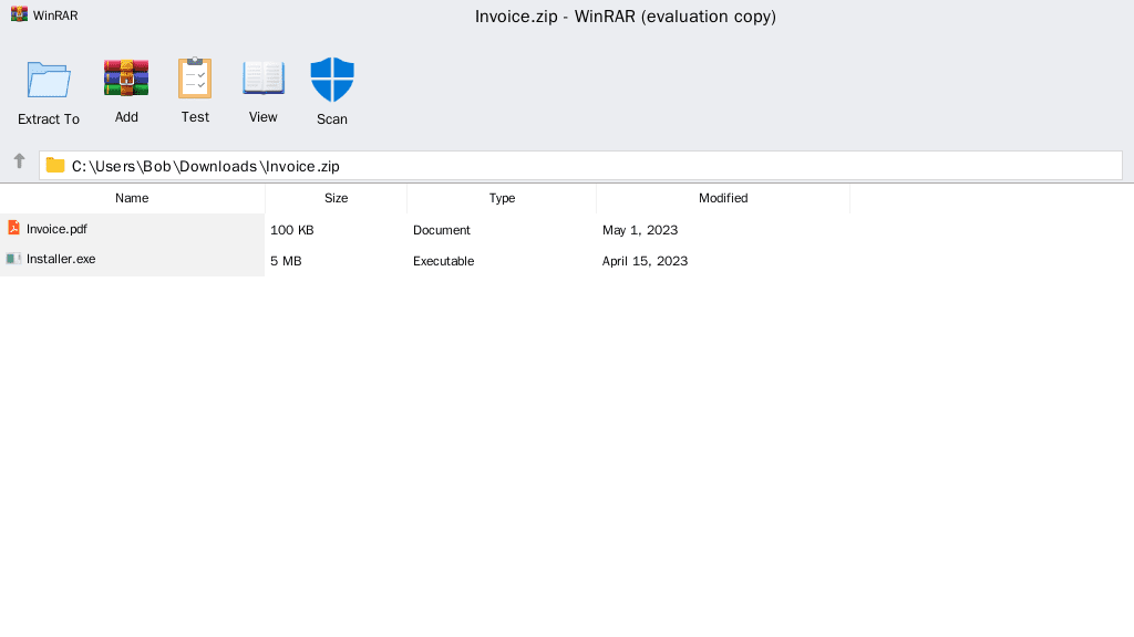 Mrd0x[.]zip, a fake WinRar window